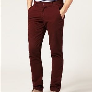 Red/burgundy Skinny Fit Chino Pants Men